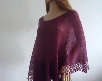 Wool knit purple poncho Handmade sweater Hand knitted poncho jumper Women Poncho Mohair yarn Ready to Ship