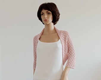 Lacy knit bolero Pink Bolero Romantic Wrap Shrug Lace knit short jacket Bridesmaid clothes Bridal shrug