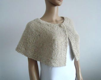 Bridal faux fur cape mariage wrap beige Wedding  winter womens knitted clothing capelet 100% hand made Women Poncho