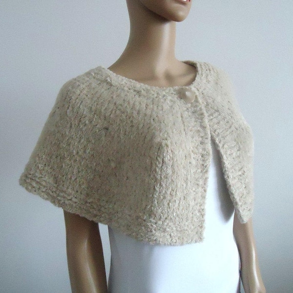 Bridal faux fur cape mariage wrap beige Wedding  winter womens knitted clothing capelet 100% hand made Women Poncho