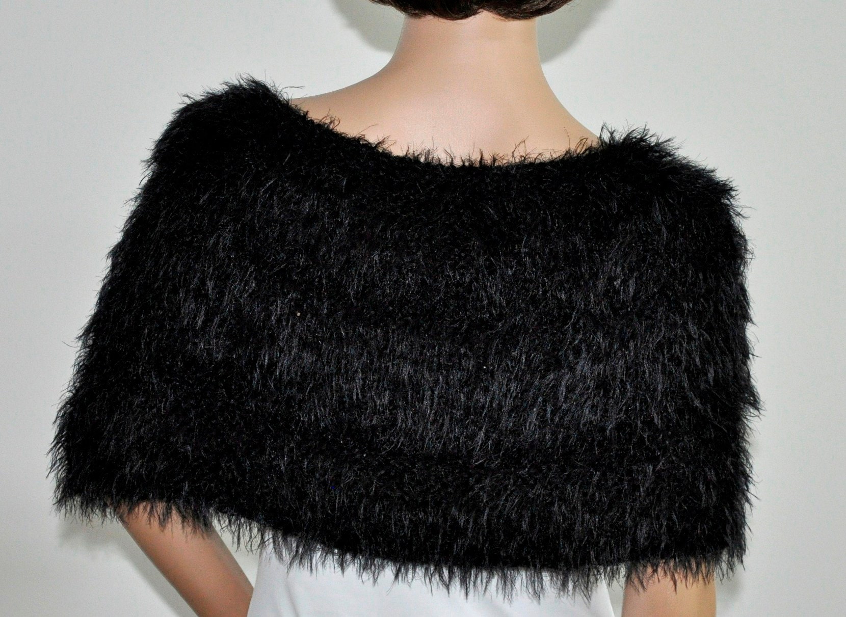 Faux fur cover up black Capelet shawl velvet wrap Bridal Satin Etsy