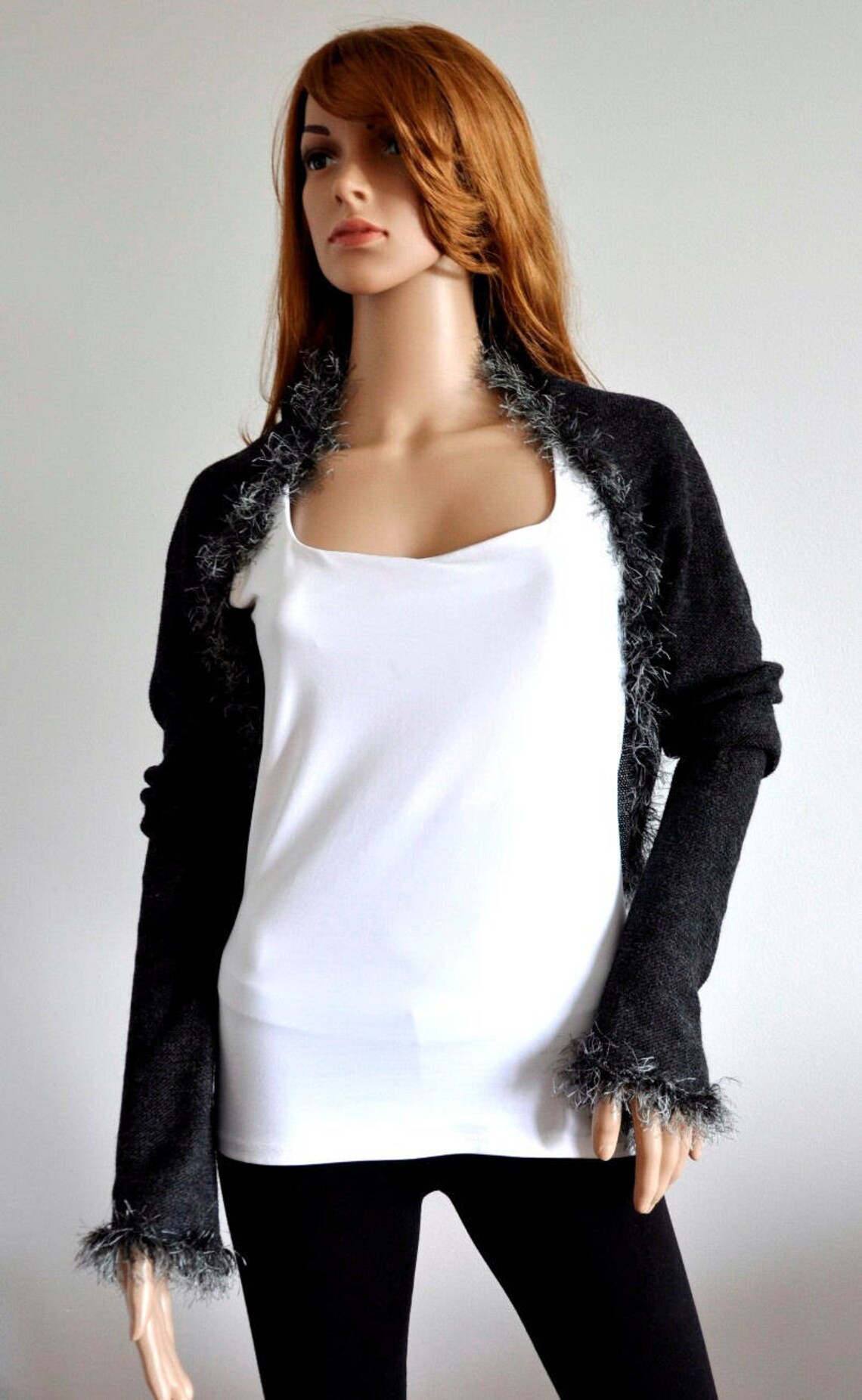 Dark Gray Bolero Scarf Black Evening Shrug Jacket Shrug Faux Etsy