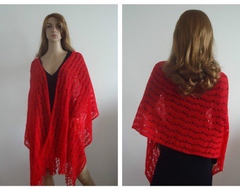 Shawl Red mohair wrap cover up gift Ready to Ship Hand knitted Accessory Romantic  Cape  Shrug Handmade Gifts