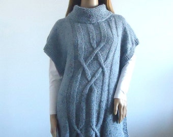 Gray tunic poncho Wool Loose fit gray cape Ready to ship Women tunic Hand knitted Women's Clothing knitted jumper 100% hand made