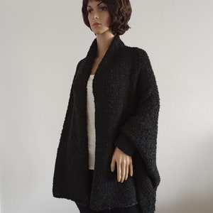 Coat Cardigan Batwing black with long sleeves Black Cozy Knit loose oversized shrug for women Boho Sweater Cocoon coat wrap jacket Wool