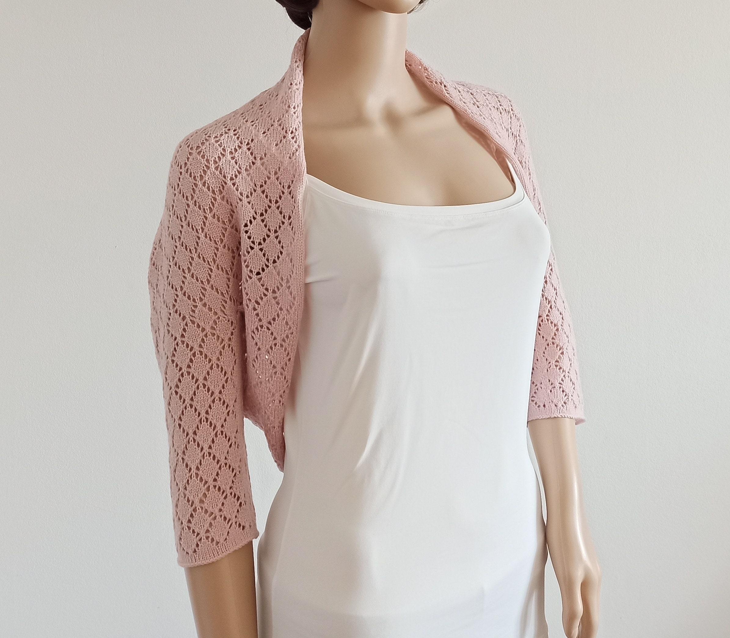 Lacy Knit Bolero Pink Bolero Romantic Wrap Shrug Lace Knit Etsy