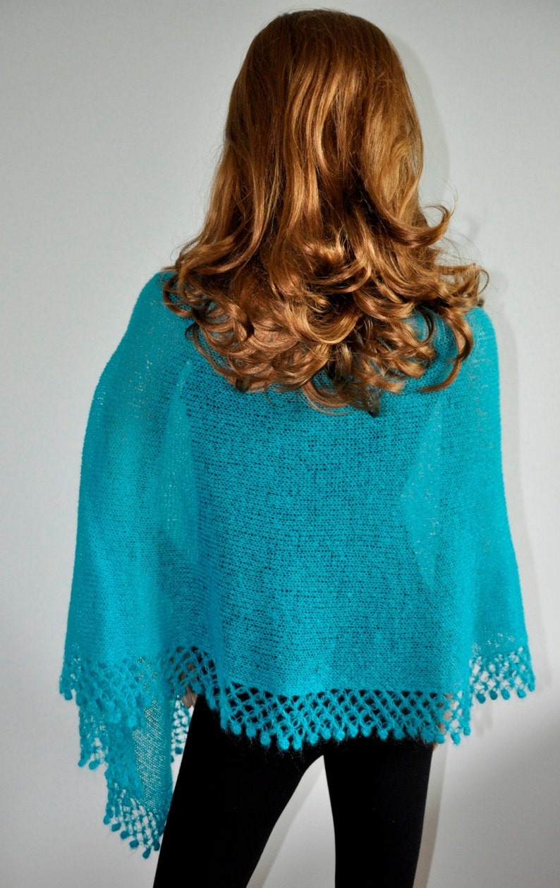 Handmade Women Poncho turquoise poncho Mohair yarn Poncho sweater Ready to Ship Hand knitted poncho Knit poncho Knitted jumper