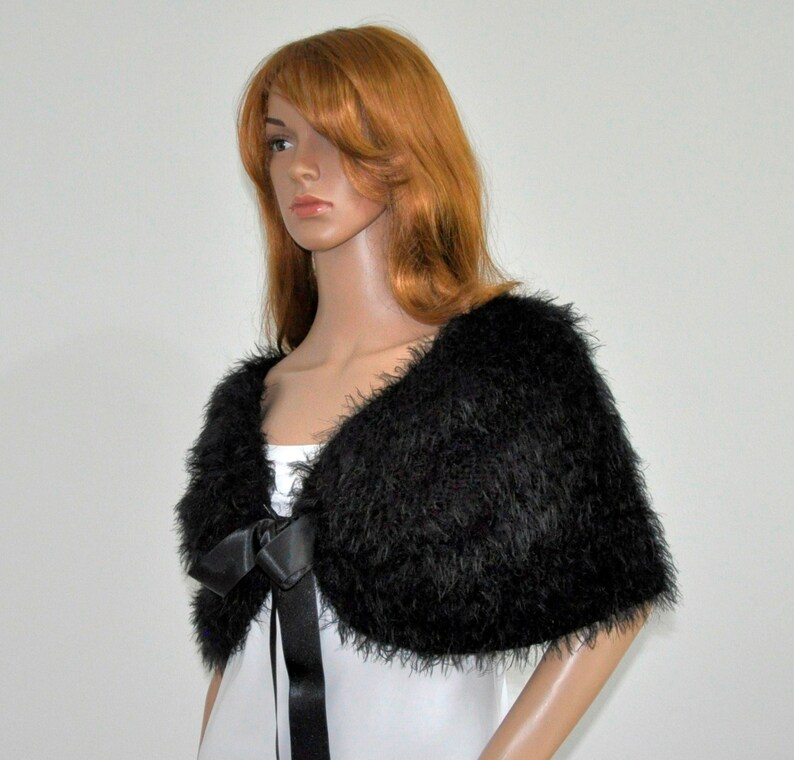 Faux Fur Cover up Black Capelet Shawl Velvet Wrap Bridal Satin Etsy