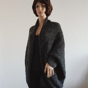 Coat Cardigan Batwing ck with long sleeves Black Cozy Knit loose oversized shrug for women Boho Sweater Cocoon coat wrap jacket Wool