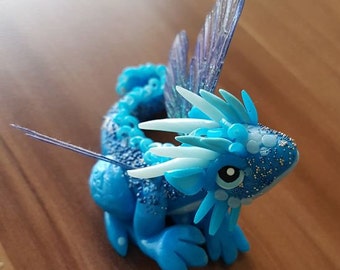 Blue Dragon, Polymer Clay Dragon, Little Hatchling, Magic Figure, Fantasy Skulpture