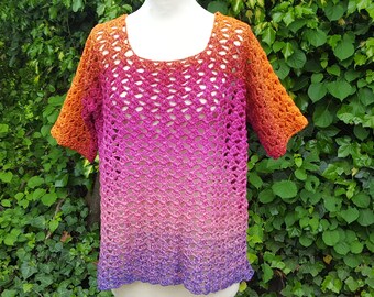 Häkelshirt, Tunika, Hippie, Boho, Shirt, gehäkelt, pink, orange, Gr. M/L