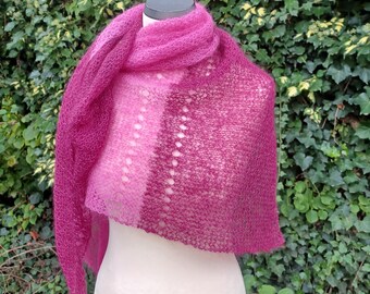 Triangular scarf, kidmohair/silk, stole, scarf, pink, wine red, knitted