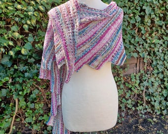 Fan scarf in gradient color, wrap, hand knit, stole, pink, pink, beige, petrol, green