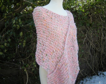 Knitted poncho, poncho, short poncho, throw, size. 38-42, rose