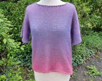 Knitted shirt, summer sweater, knitted sweater, cotton-kid mohair-silk, lilac, short sleeves, size 36-38