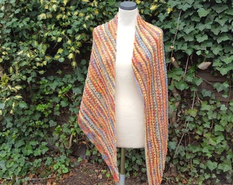 Farbrauschschal "Parallelogramm", Stola, Wrap, orange, gelb, blau