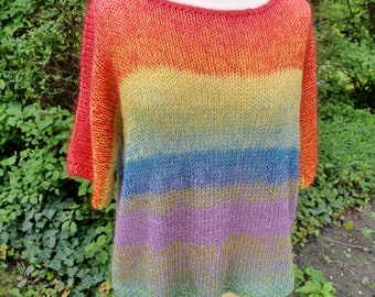 Strickshirt, Sommer-Pulli, Strickpulli, Baumwolle-Kidmohair-Seide, orange, rot, gelb, blau, grün, Einheitsgröße, passend für Gr. 38-42