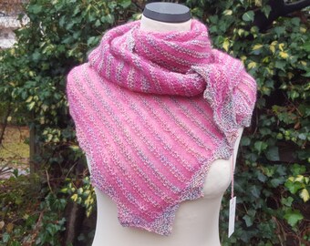 Dreiecktuch "Reversibel", pink, bunt, gestrickt, Kidmohair/Seide, Schurwolle/Baumwolle