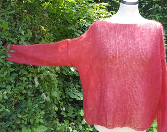 Oversize mohair sweater, sweater, knitted sweater, light red, one size fits all M/L - 38/40