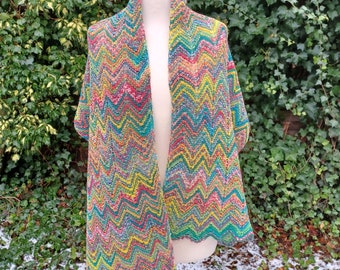 Color noise scarf "Zigzag", stole, wrap, red, green, yellow, colorful