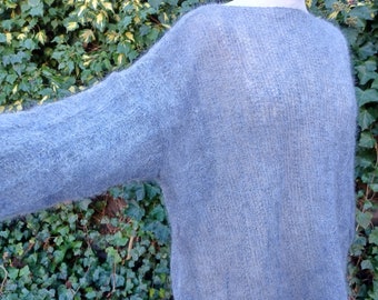 Oversize-Mohair-Pullover, Sweater, Strickpulli, grau-blau, M/L -  Gr. 38-42