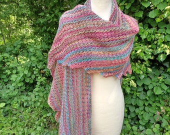 Triangular scarf "Kunterbunt", scarf, hand-knitted, stole, pink, turquoise, green, brown, orange, colorful