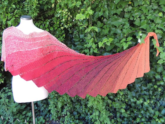 Fan Scarf In Colour Gradient Wrap Hand Knitted Stole Etsy