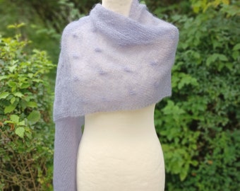 Trapeze scarf, shawl, kid mohair silk, braids, lavender