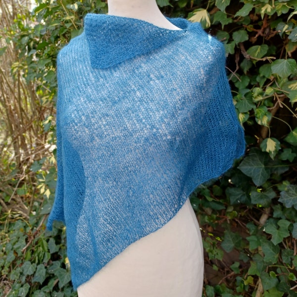 Poncho mit Armloch, Strickponcho, Kidmohair Seide, blau, Einheitsgröß: passt bis Gr. 40/42