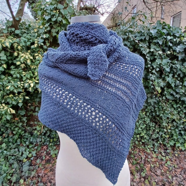 Dreiecktuch Mustermix, blau, Wrap, Stola, Schal, Tuch, gestrickt