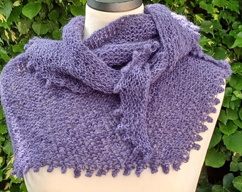 Triangular scarf "Picot", scarf, knitted scarf, alpaca, plum blue, gift