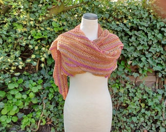 Triangular scarf "hole pattern", scarf, stole, orange, pink, pink, hole pattern