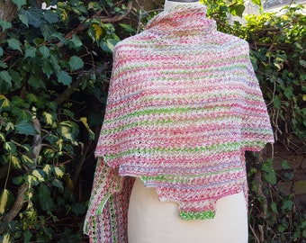 Triangular scarf "Kunterbunt", scarf, hand-knitted, stole, pink, natural, green