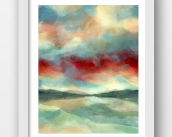 SUNSET ROSE VALLEY, limited edition giclee print, abstract landscape mountain art