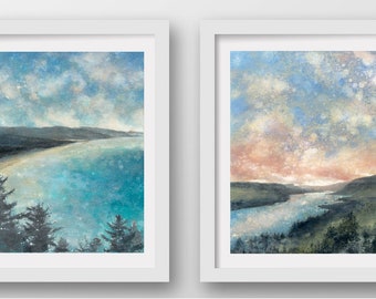 Coast to Gorge, set of 2 limited edition giclee prints, Oregon Coast Art, Columbia River Art, PNW