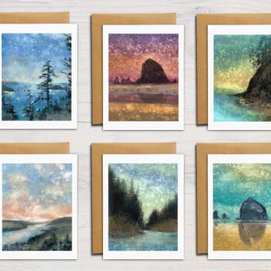 OREGON van GORGE tot COAST - Set van 6 ambachtelijke blanco notitiekaarten, pnw-kaarten, Oregon-wenskaarten, gemaakt met regen