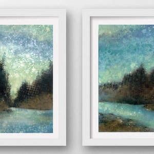Set of 2 Forest Rain Paintings, limited edition giclee prints, Oregon, PNW art