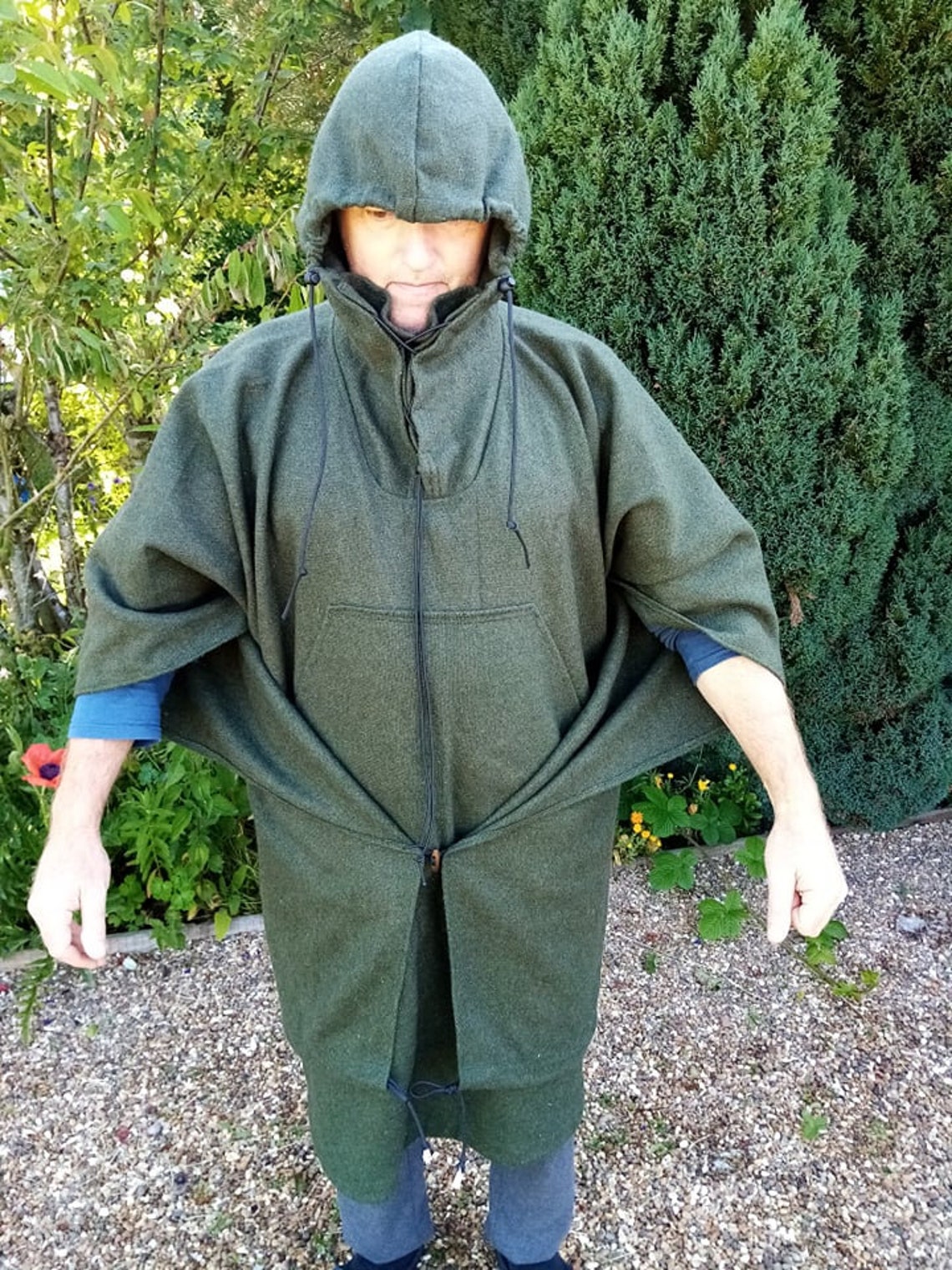 Handmade Wool Bushcraft Hooded Poncho Olive Green | Etsy