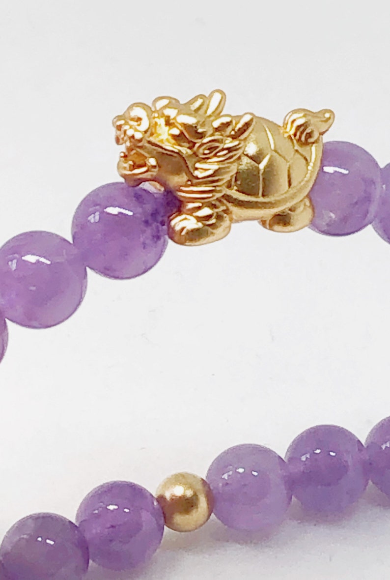 Dragon Tortoise Centrepiece with Lavender Purple Amethyst and 14k matte gold spacers Promotes healing and good naturedness