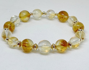 Yellow Azeztulite with Phantom Pyramid Citrine bracelet w 14k yellow gold inserts.  High vibration healer’s tool for envisioning the future