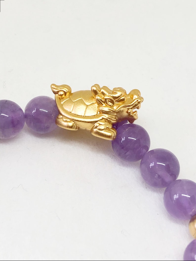 Dragon Tortoise Centrepiece with Lavender Purple Amethyst and 14k matte gold spacers Promotes healing and good naturedness