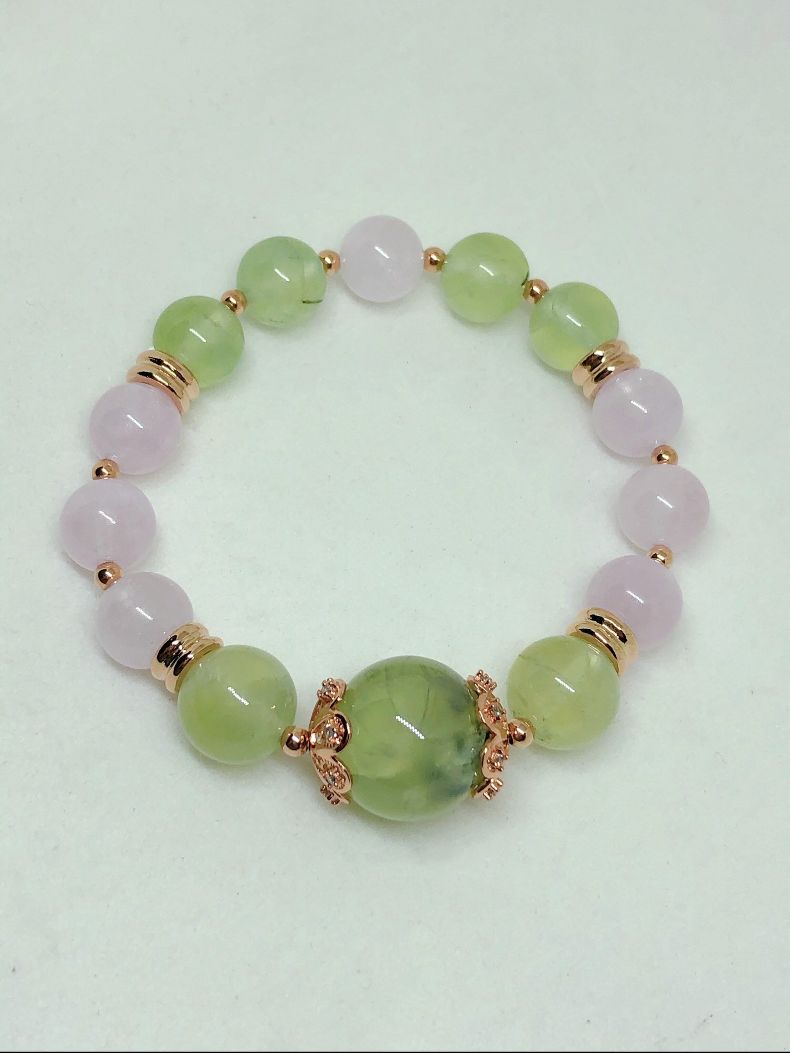 Prehnite & Pink Morganite Crystal Bracelet W 14k Rose - Etsy