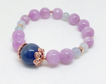 Tanzanite with Kunzite and Burmese Lavender Jade bracelet.  Unqiue, Warming & Pyshic Awareness Invoking.  Good relationships n Protective