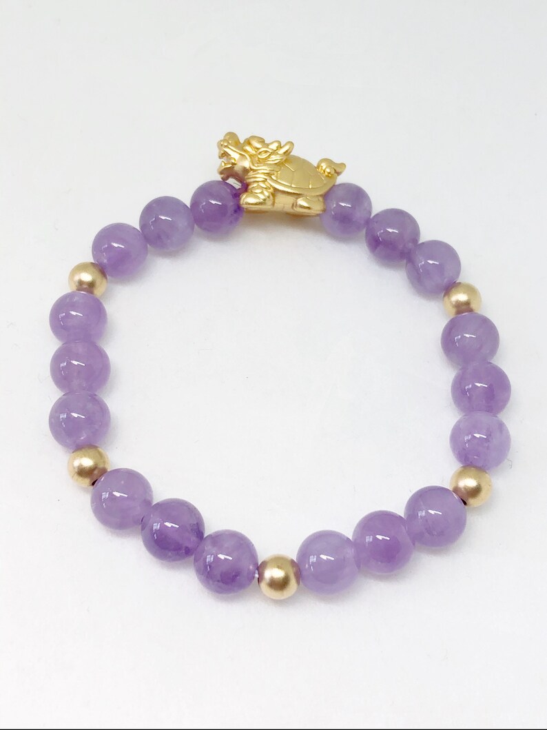 Dragon Tortoise Centrepiece with Lavender Purple Amethyst and 14k matte gold spacers Promotes healing and good naturedness