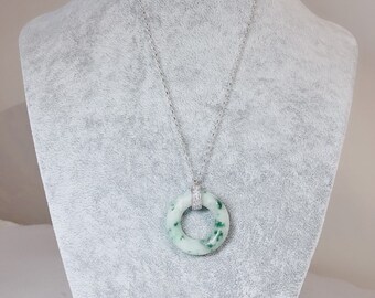 Natural Burmese Jadeite Annular Ring Pendant Necklace with Sterling Silver Rolo Chain.  Jade gives protective energy & integrates body mind