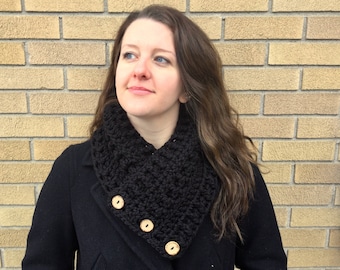 Crochet cowl shawl scarf thick and chunky solid black