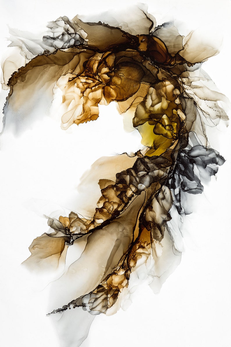 Neutral, Gray, Brown Abstract Alcohol Ink Painting, Modern Art