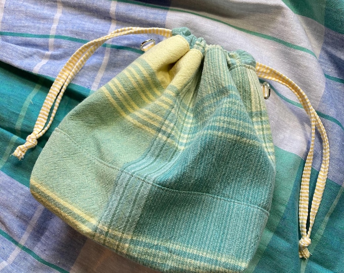 Small Bucket Bag Purse, Blue & Yellow Plaid