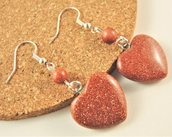 Paire de pierres précieuses brunes, coeur, pendentif bohème, pendants et gouttes, boucles d'oreilles en perles, crochets plaqués argent