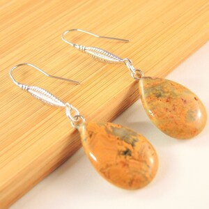 Crazy Agate Dangle Earrings: Boho Platinum Leaf Hooks